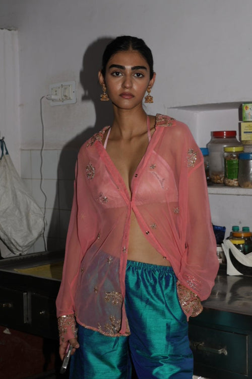 Coral Saree Shirt